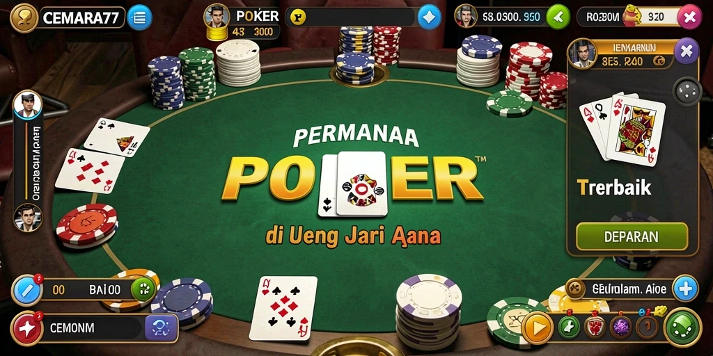 Screenshot CEMARA77 menampilkan gameplay Poker yang seru dan interaktif.