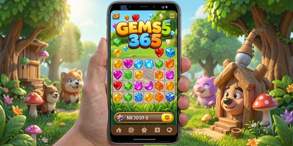 Gameplay seru dengan permata berwarna-warni di GEMS365.