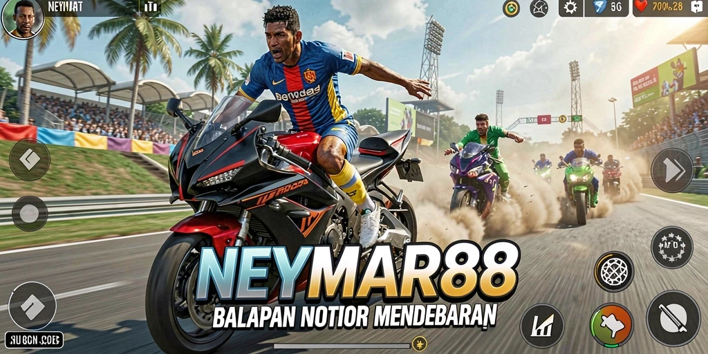Tampilan gameplay NEYMAR88 dengan aksi balapan motor yang seru.