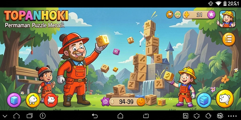Screenshot gameplay TOPANHOKI menampilkan tautan visual tantangan puzzle.