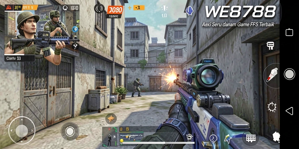 Tangkapan layar gameplay menunjukkan aksi menembak yang intens
